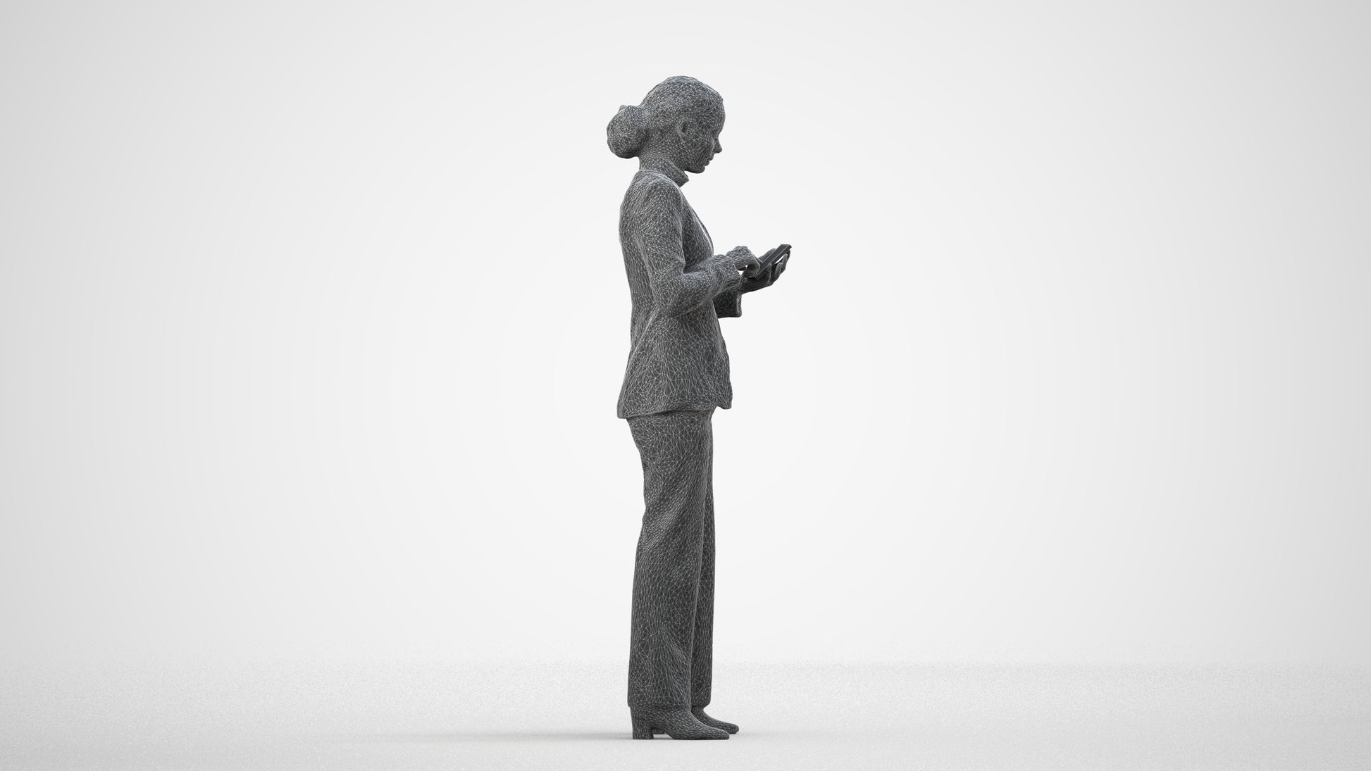 3D people model woman business, scanned human for 3ds Max rendering, wireframe side view