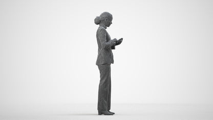 3D people model woman business, scanned human for 3ds Max rendering, wireframe side view