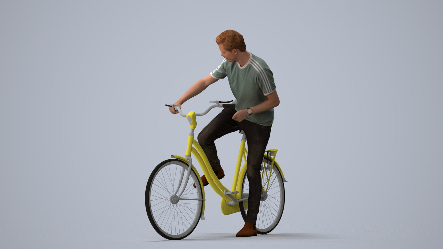 realistic 3D people man casual cycling, render-ready for V-Ray and Corona, FBX OBJ, three-quarter view render
