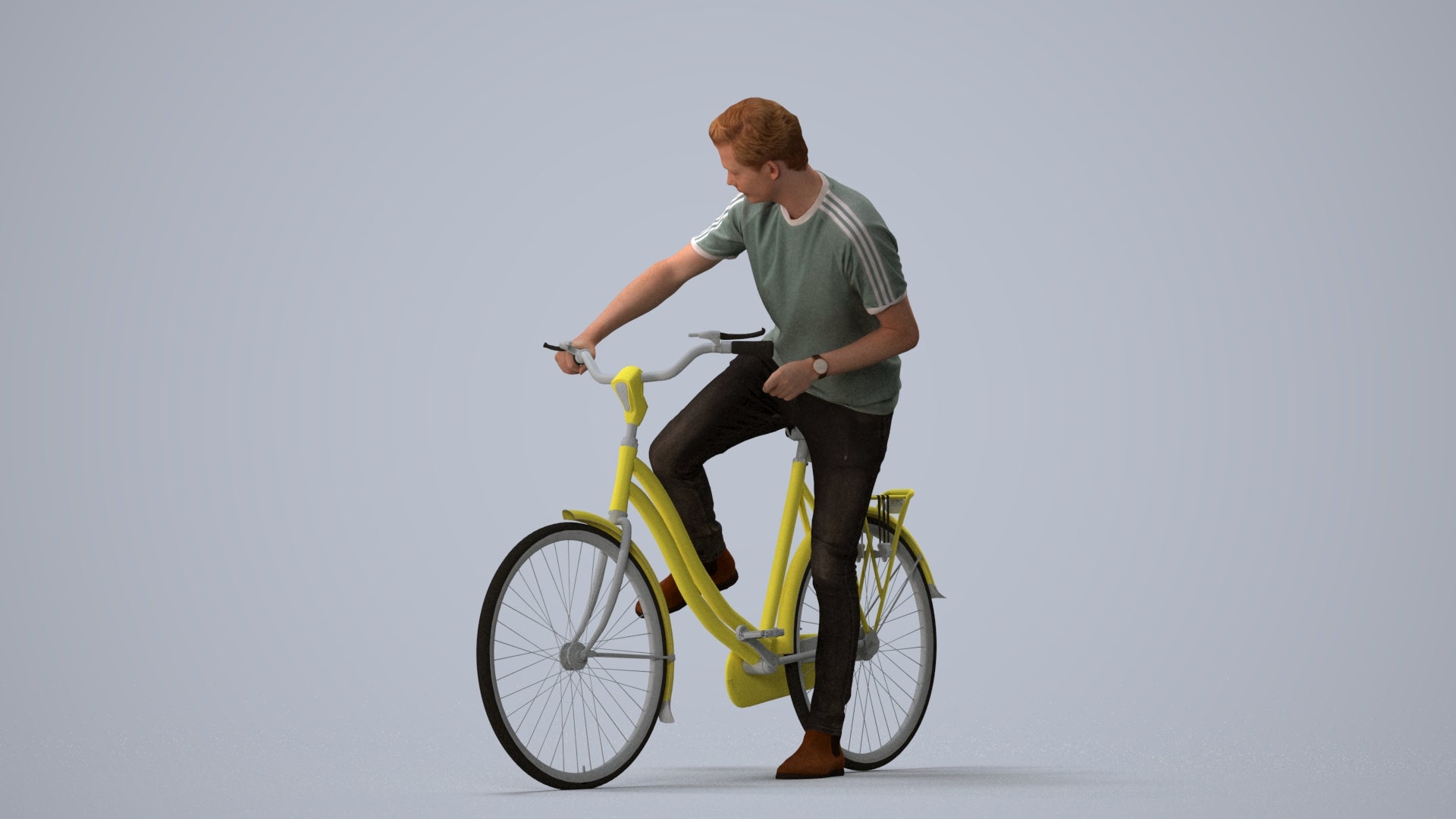 realistic 3D people man casual cycling, render-ready for V-Ray and Corona, FBX OBJ, three-quarter view render