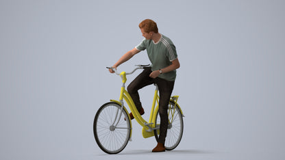 realistic 3D people man casual cycling, render-ready for V-Ray and Corona, FBX OBJ, three-quarter view render