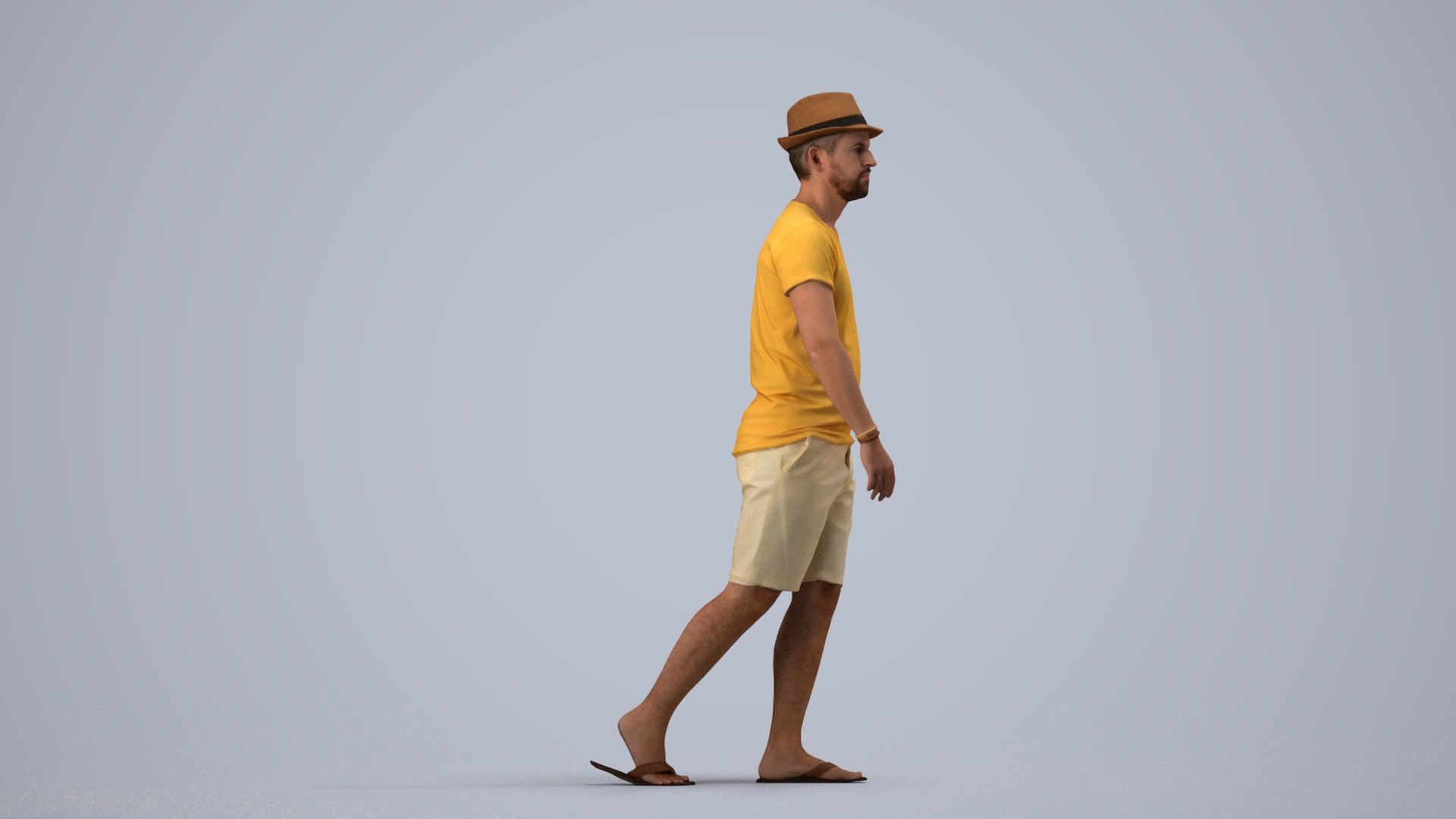 3D people model man casual walking, scanned human for 3ds Max rendering, side view render