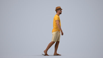3D people model man casual walking, scanned human for 3ds Max rendering, side view render