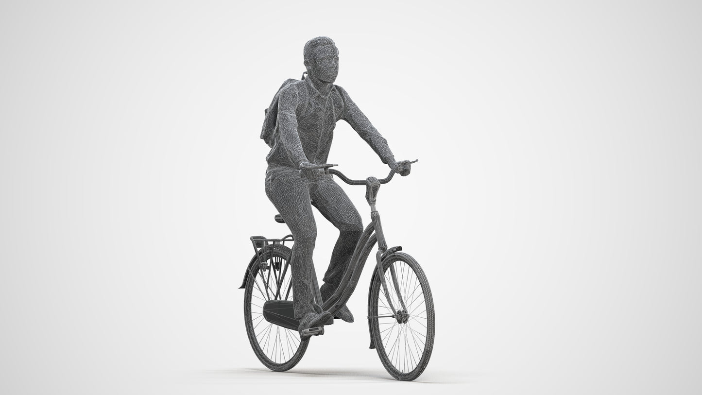 realistic 3D human boy business cycling, archviz people FBX OBJ for Blender, three-quarter front view render