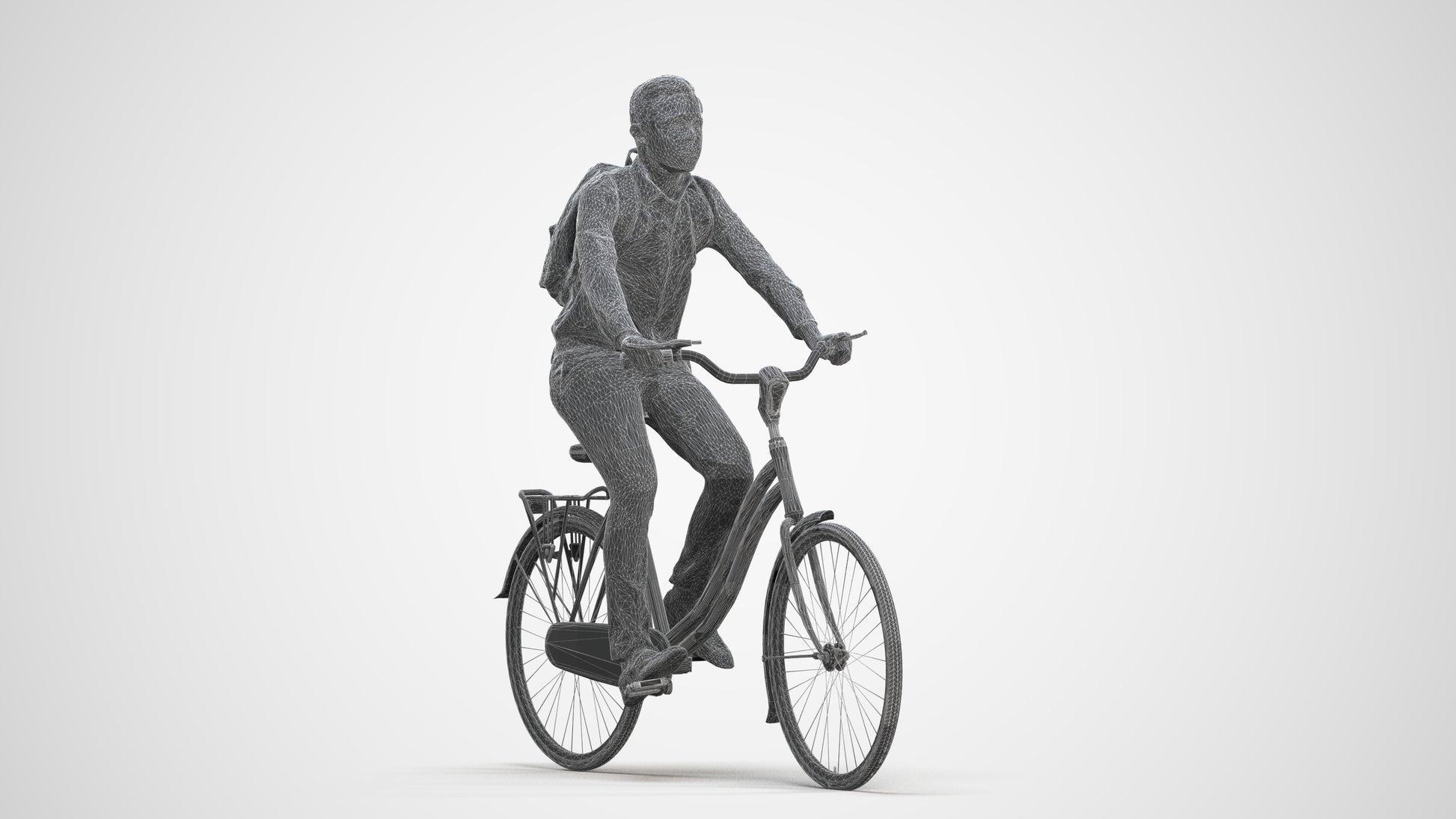 realistic 3D human boy business cycling, archviz people FBX OBJ for Blender, three-quarter front view render