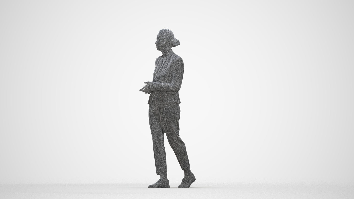realistic 3D human woman business walking, archviz people FBX OBJ for Blender, wireframe back view