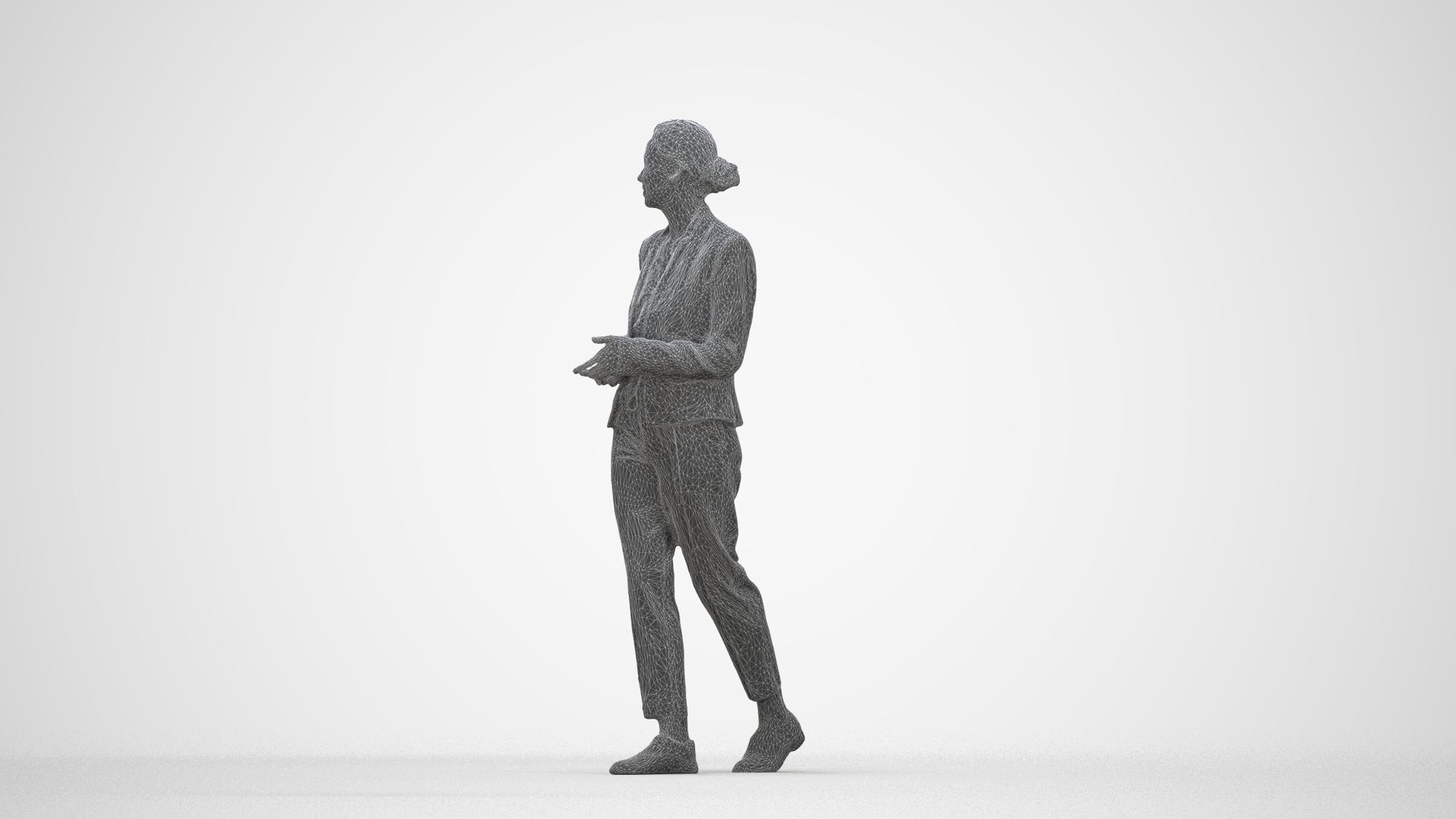 realistic 3D human woman business walking, archviz people FBX OBJ for Blender, wireframe back view
