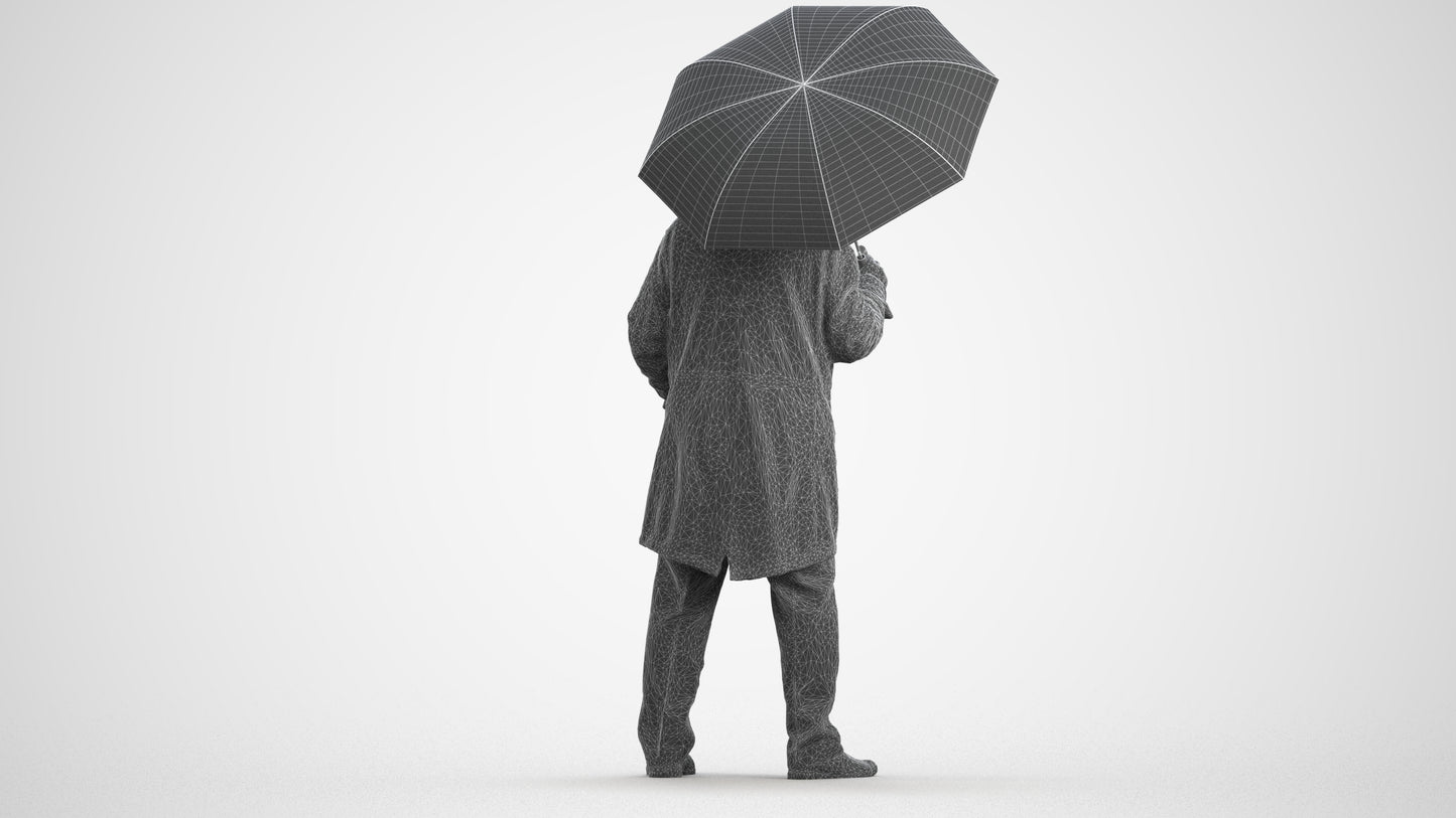 3D people model senior man business standing, scanned human for 3ds Max rendering, wireframe front view