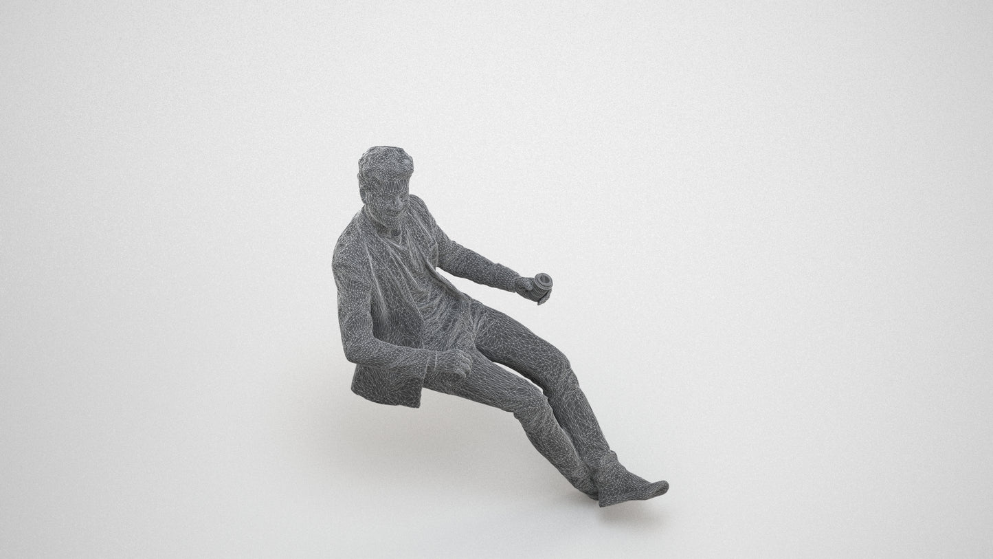 3D human model man casual business, photogrammetry scanned person for archviz, wireframe three-quarter view