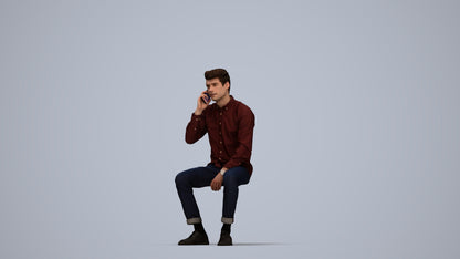 3D people model man casual sitting, scanned human for 3ds Max rendering, top-down view render