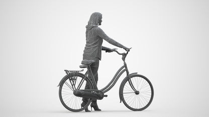 realistic 3D human woman casual cycling, archviz people FBX OBJ for Blender, wireframe side view
