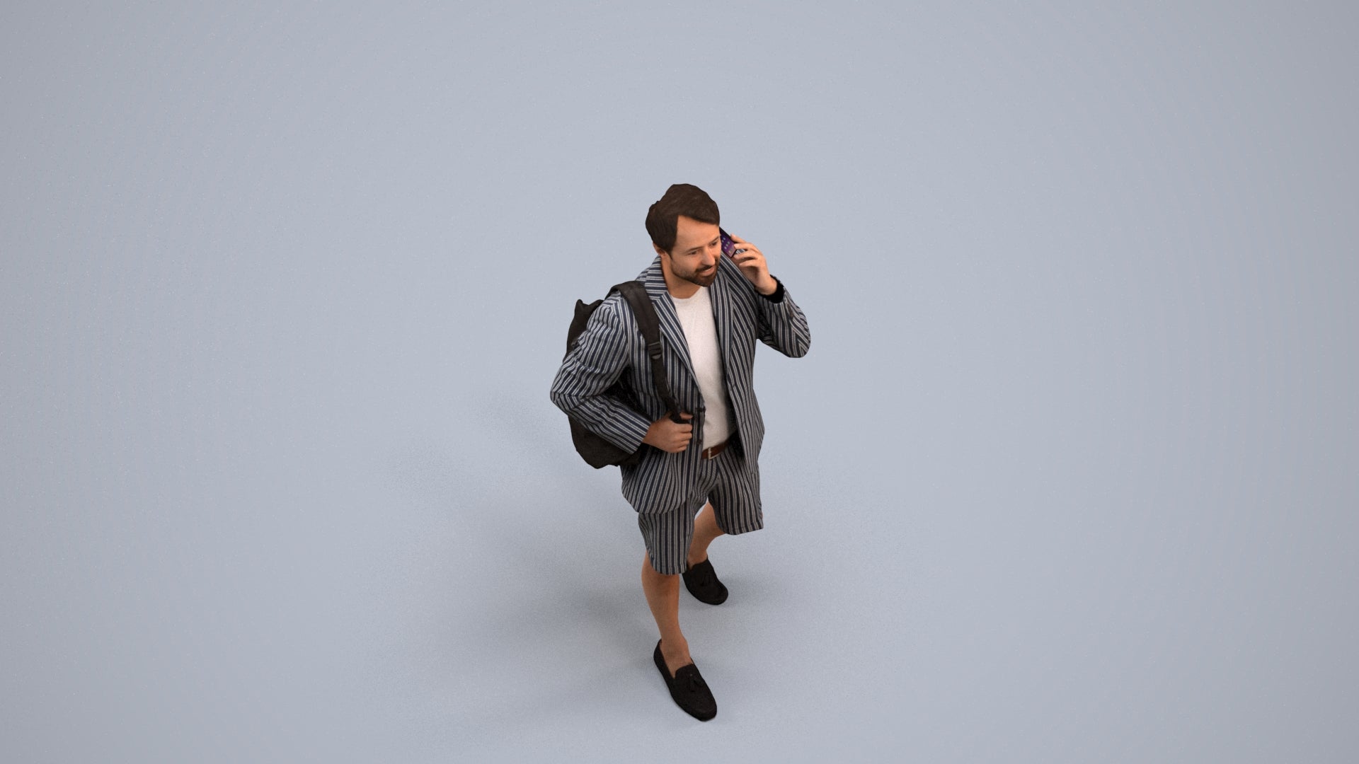 3D human model man business walking, photogrammetry scanned person for archviz, back view render