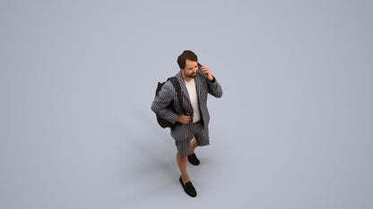 3D human model man business walking, photogrammetry scanned person for archviz, back view render