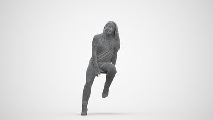 realistic 3D woman casual sitting, scanned archviz people for Blender and 3ds Max, three-quarter front view render