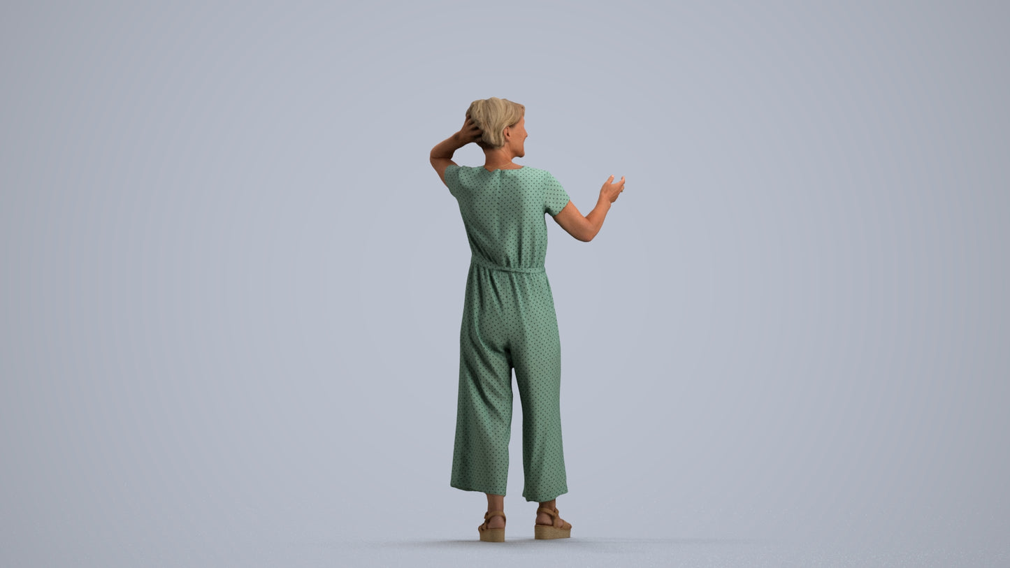 realistic 3D human senior woman casual standing, archviz people FBX OBJ for Blender, front view render