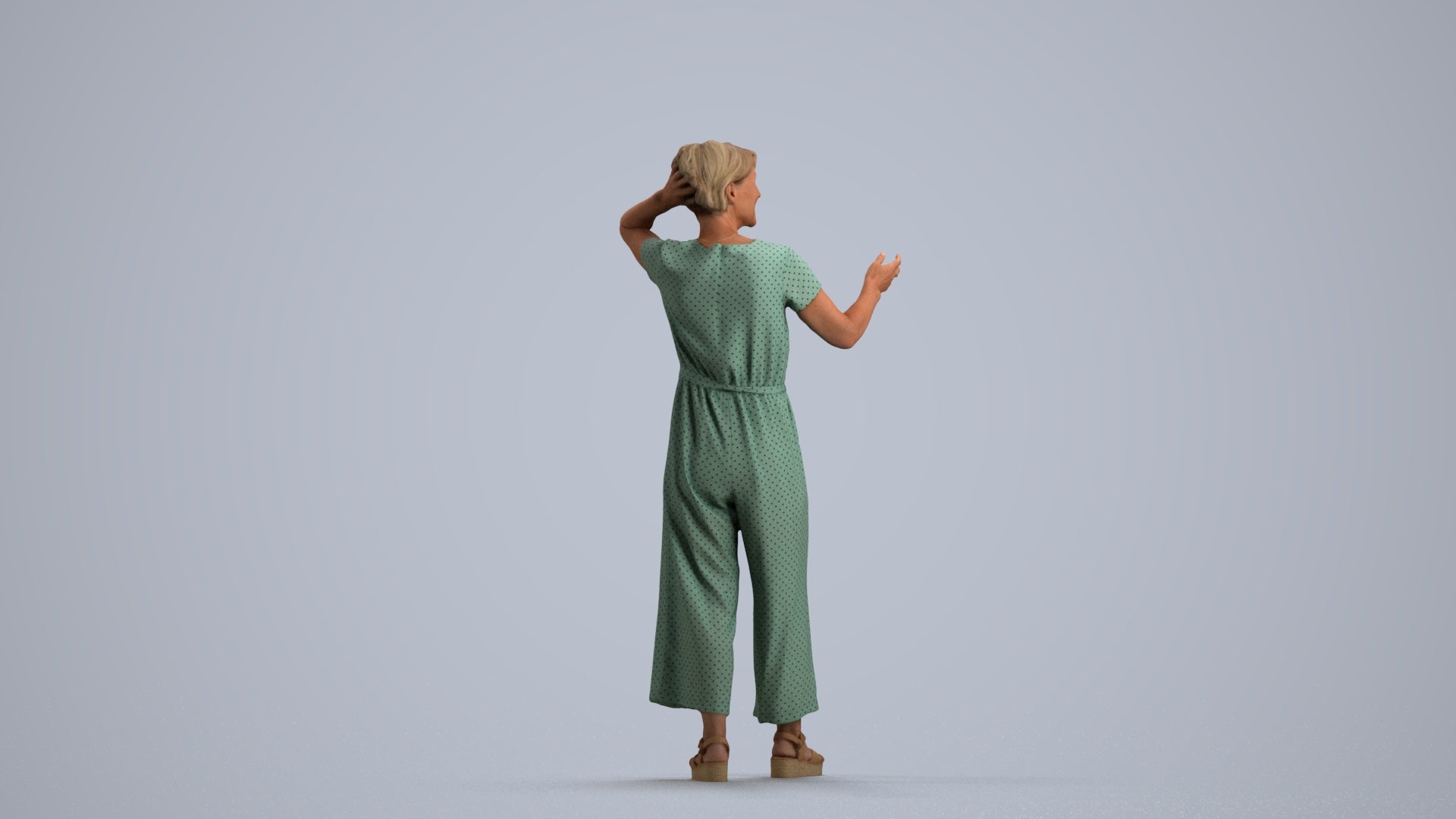 realistic 3D human senior woman casual standing, archviz people FBX OBJ for Blender, front view render