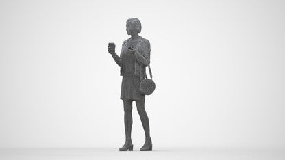 realistic 3D people woman casual standing, render-ready for V-Ray and Corona, FBX OBJ, wireframe back view