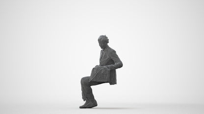 3D human model senior woman business sitting, photogrammetry scanned person for archviz, square thumbnail