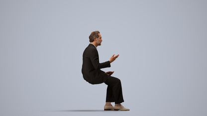 3D human model man business, photogrammetry scanned person for archviz, side view render