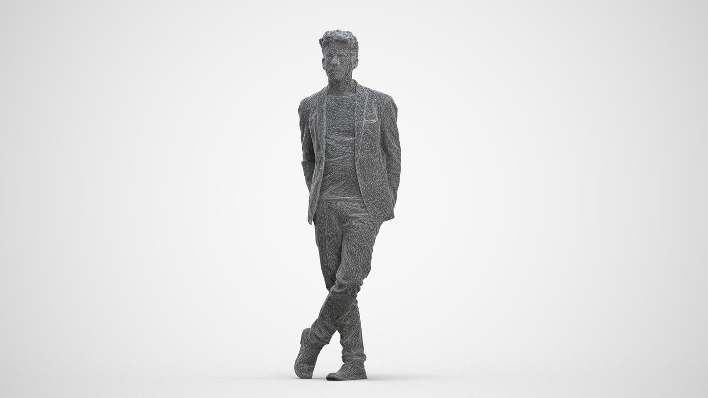 realistic 3D people man casual standing, render-ready for V-Ray and Corona, FBX OBJ, three-quarter front view render