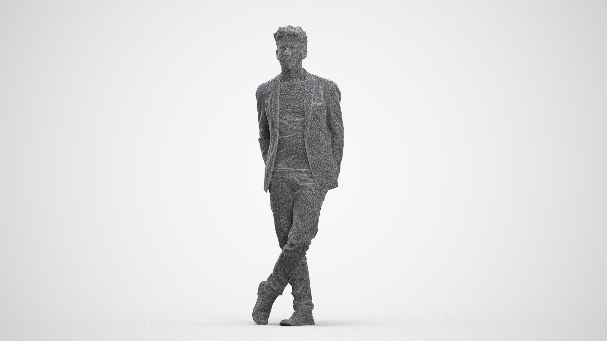 realistic 3D people man casual standing, render-ready for V-Ray and Corona, FBX OBJ, three-quarter front view render