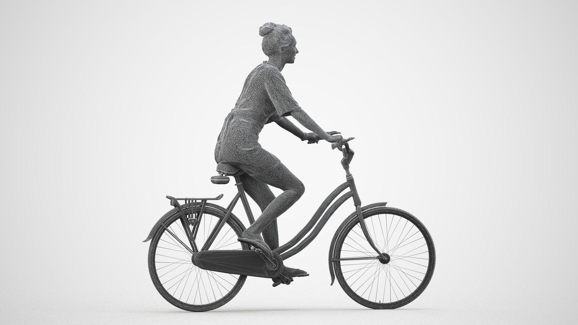 realistic 3D human woman casual cycling, archviz people FBX OBJ for Blender, wireframe side view