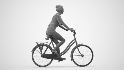 realistic 3D human woman casual cycling, archviz people FBX OBJ for Blender, wireframe side view