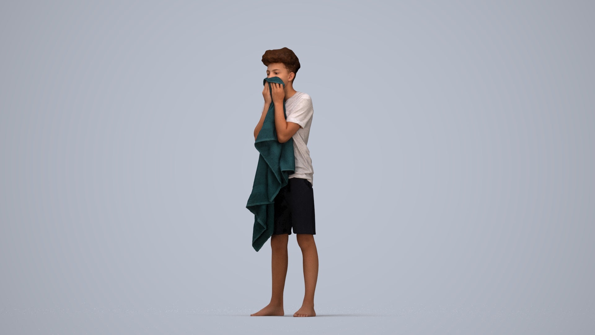 realistic 3D boy casual kids, scanned archviz people for Blender and 3ds Max, top-down view render