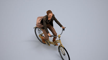 photogrammetry 3D woman business cycling, realistic human model archviz FBX, back view render