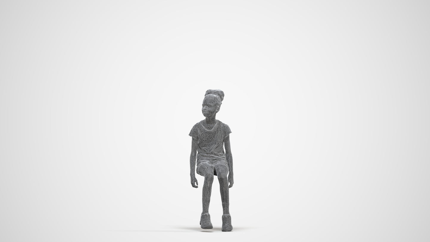 3D people model girl casual kids, scanned human for 3ds Max rendering, three-quarter front view render
