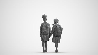 realistic 3D girl kids, scanned archviz people for Blender and 3ds Max, wireframe front view