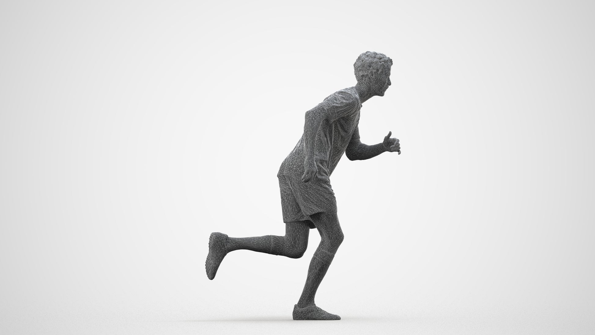 3D people model man sport, scanned human for 3ds Max rendering, wireframe side view