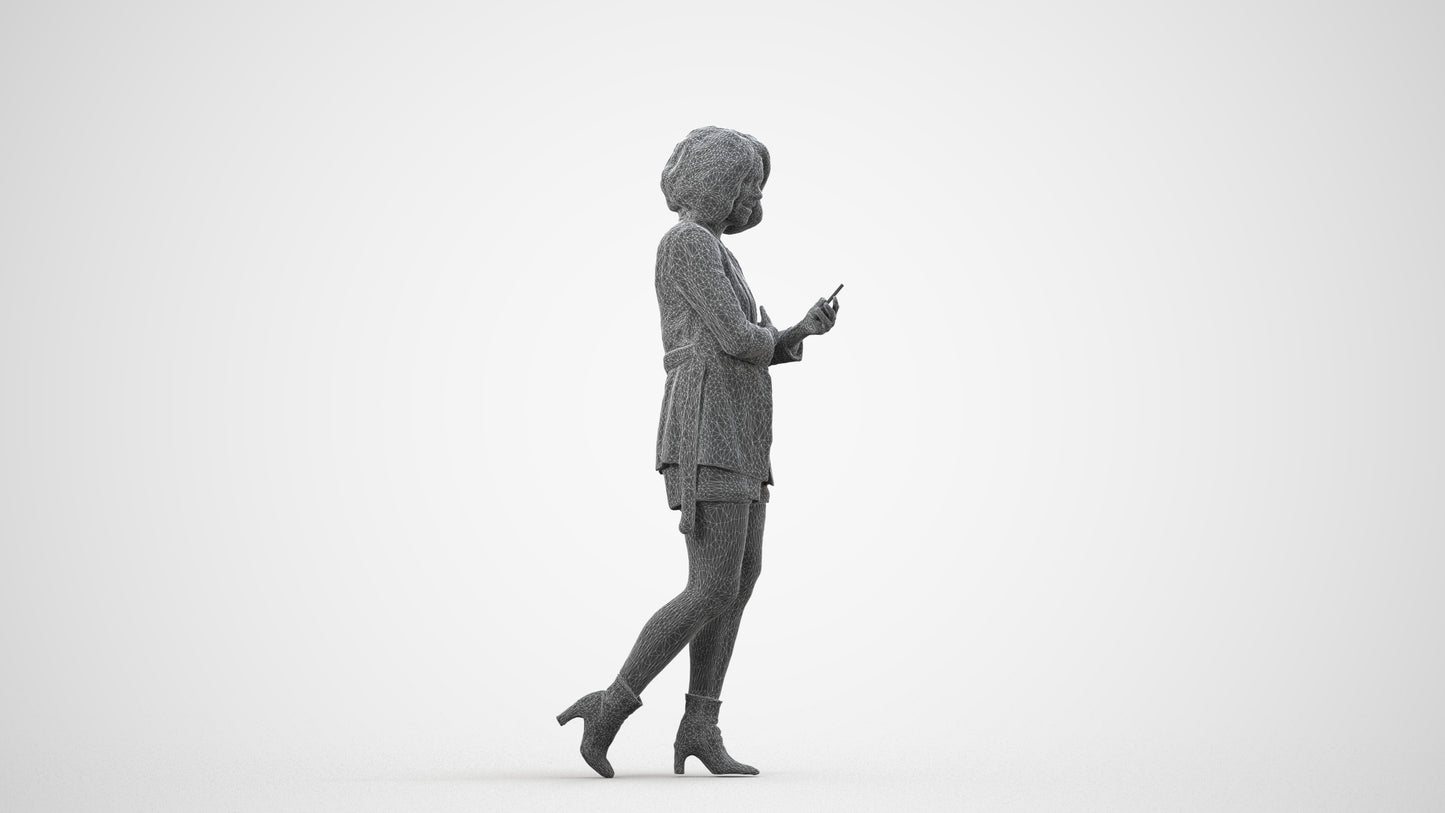 3D people model woman business standing, scanned human for 3ds Max rendering, wireframe side view