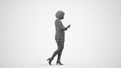 3D people model woman business standing, scanned human for 3ds Max rendering, wireframe side view