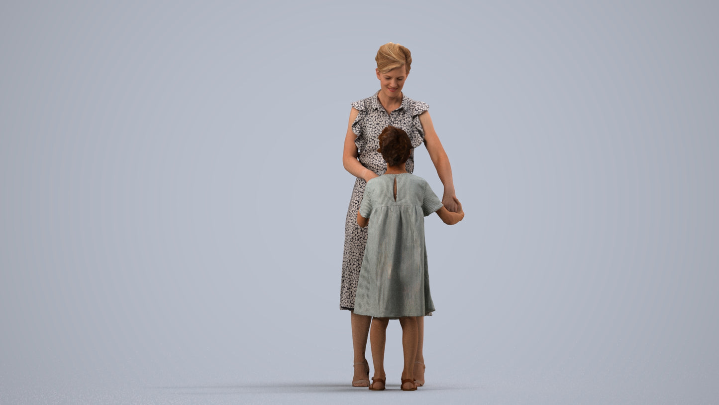 realistic 3D girl casual kids, scanned archviz people for Blender and 3ds Max, side view render