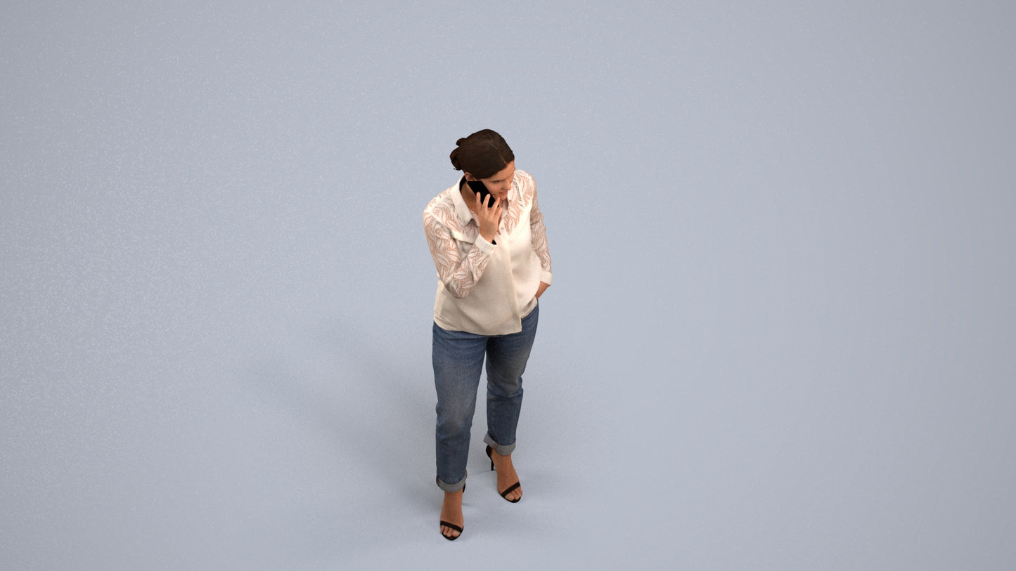 3D scanned woman standing casual, photorealistic archviz people for Enscape and SketchUp, back view render
