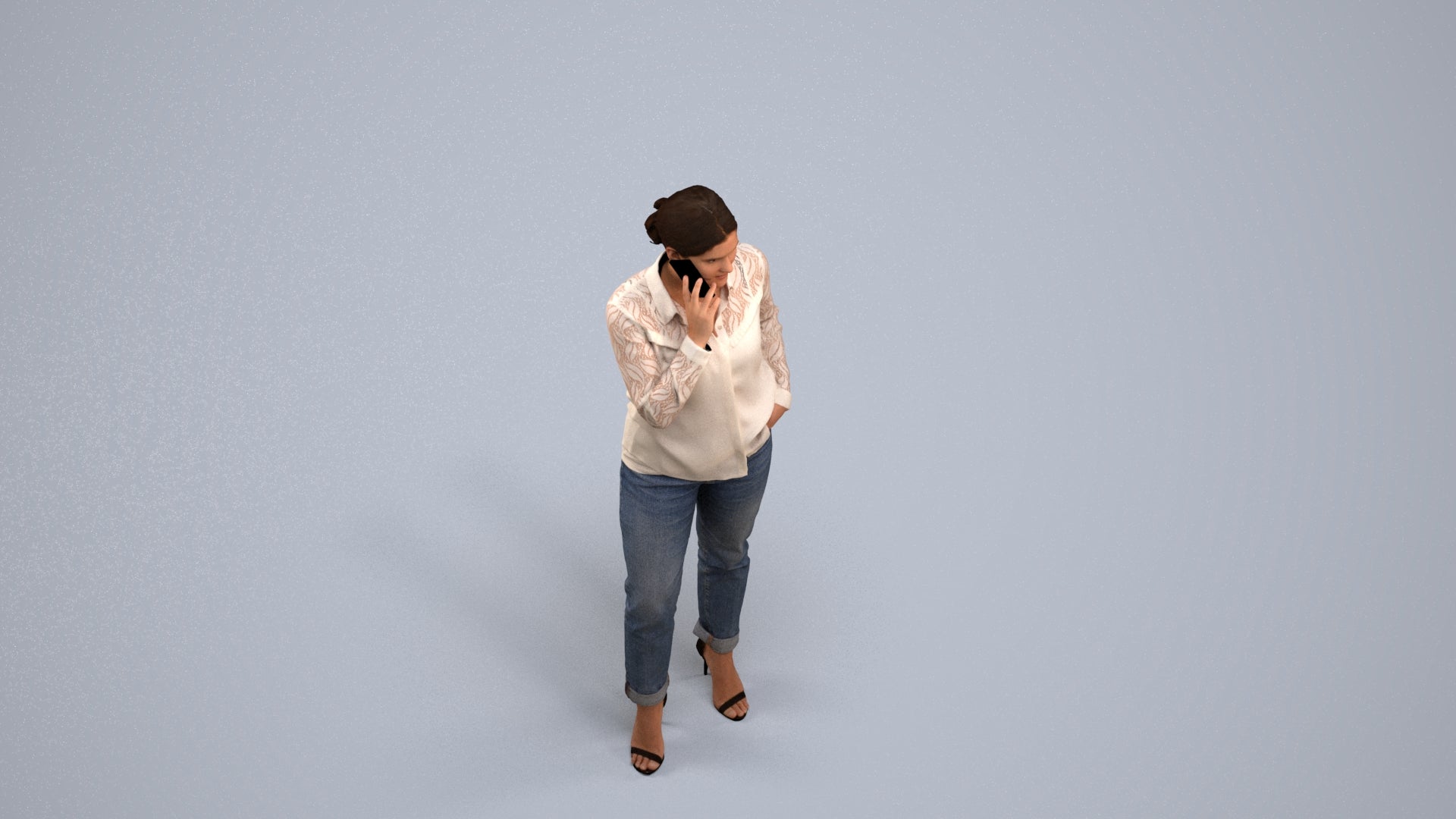3D scanned woman standing casual, photorealistic archviz people for Enscape and SketchUp, back view render
