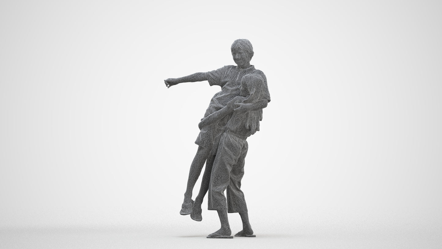 realistic 3D human girl kids, archviz people FBX OBJ for Blender, three-quarter front view render