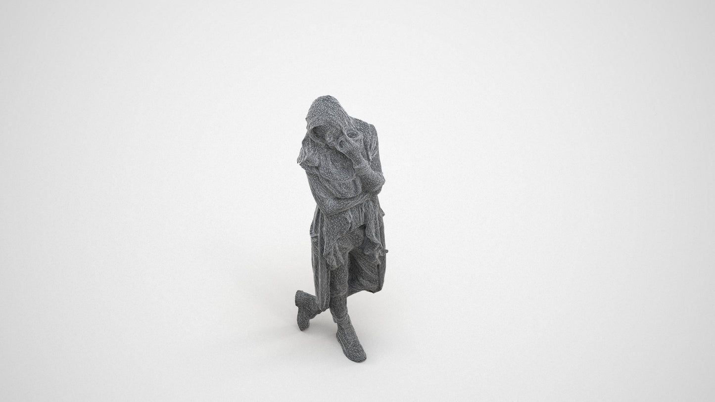 realistic 3D people woman casual standing, render-ready for V-Ray and Corona, FBX OBJ, wireframe three-quarter view