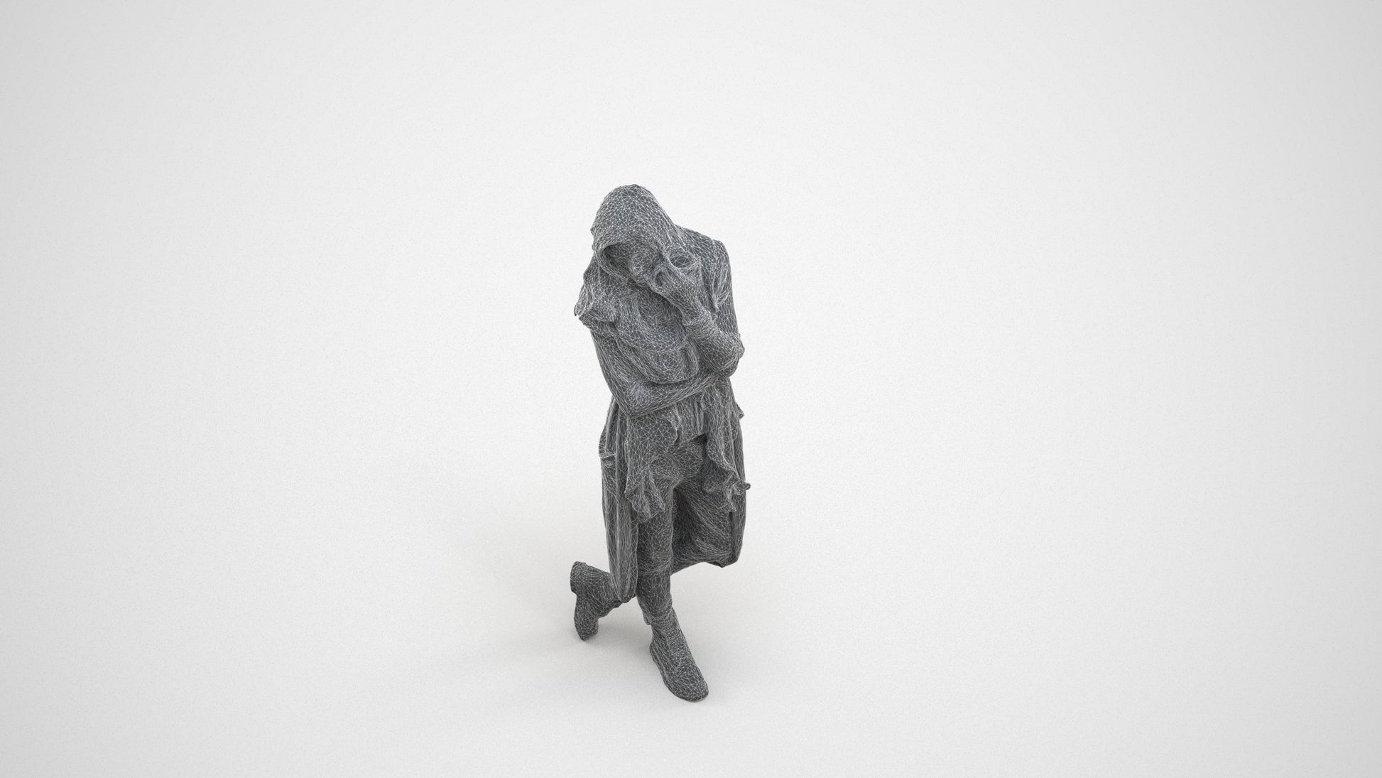 realistic 3D people woman casual standing, render-ready for V-Ray and Corona, FBX OBJ, wireframe three-quarter view