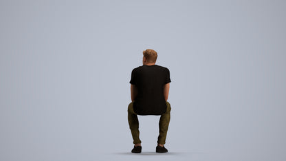 realistic 3D man casual sitting, scanned archviz people for Blender and 3ds Max, front view render