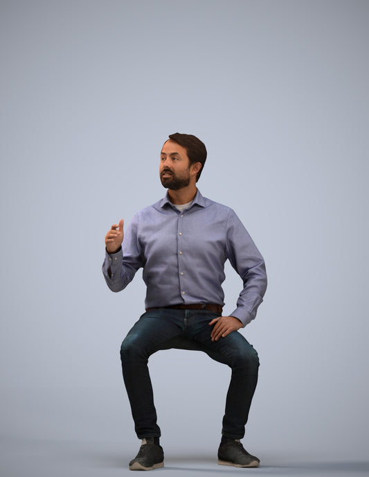 realistic 3D man business sitting, scanned archviz people for Blender and 3ds Max