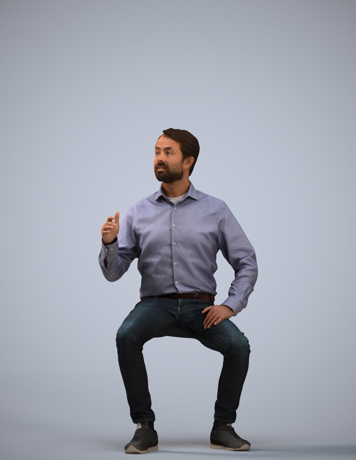 realistic 3D man business sitting, scanned archviz people for Blender and 3ds Max