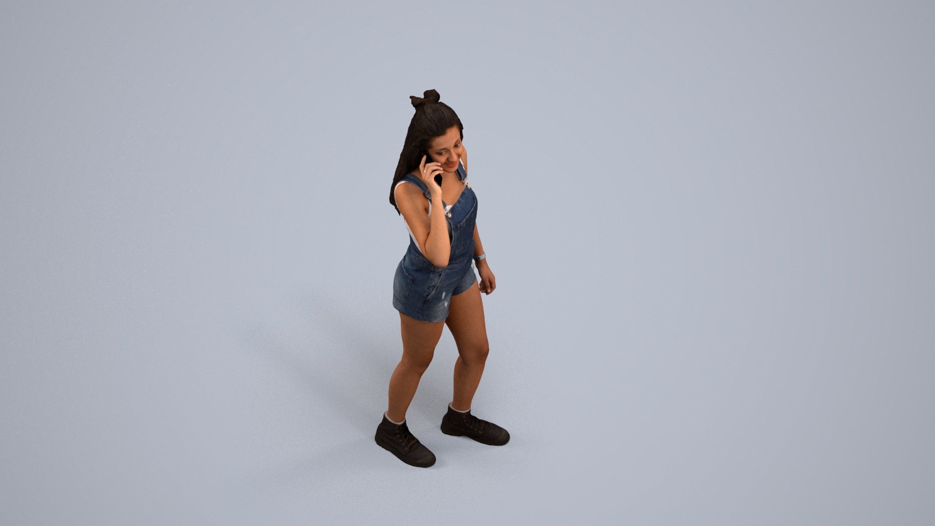 realistic 3D woman casual standing, scanned archviz people for Blender and 3ds Max, back view render