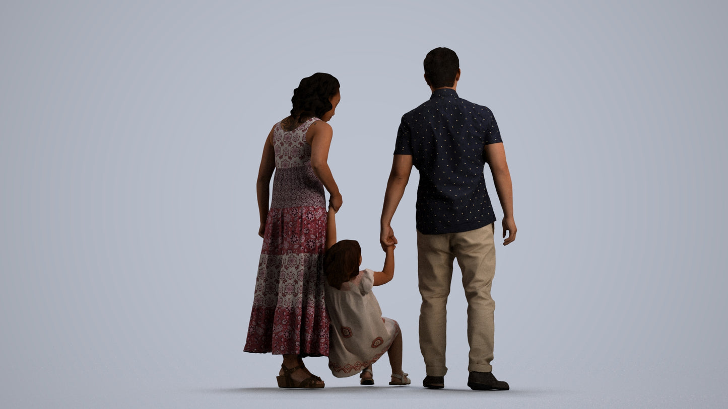 3D people model girl casual kids, scanned human for 3ds Max rendering, front view render