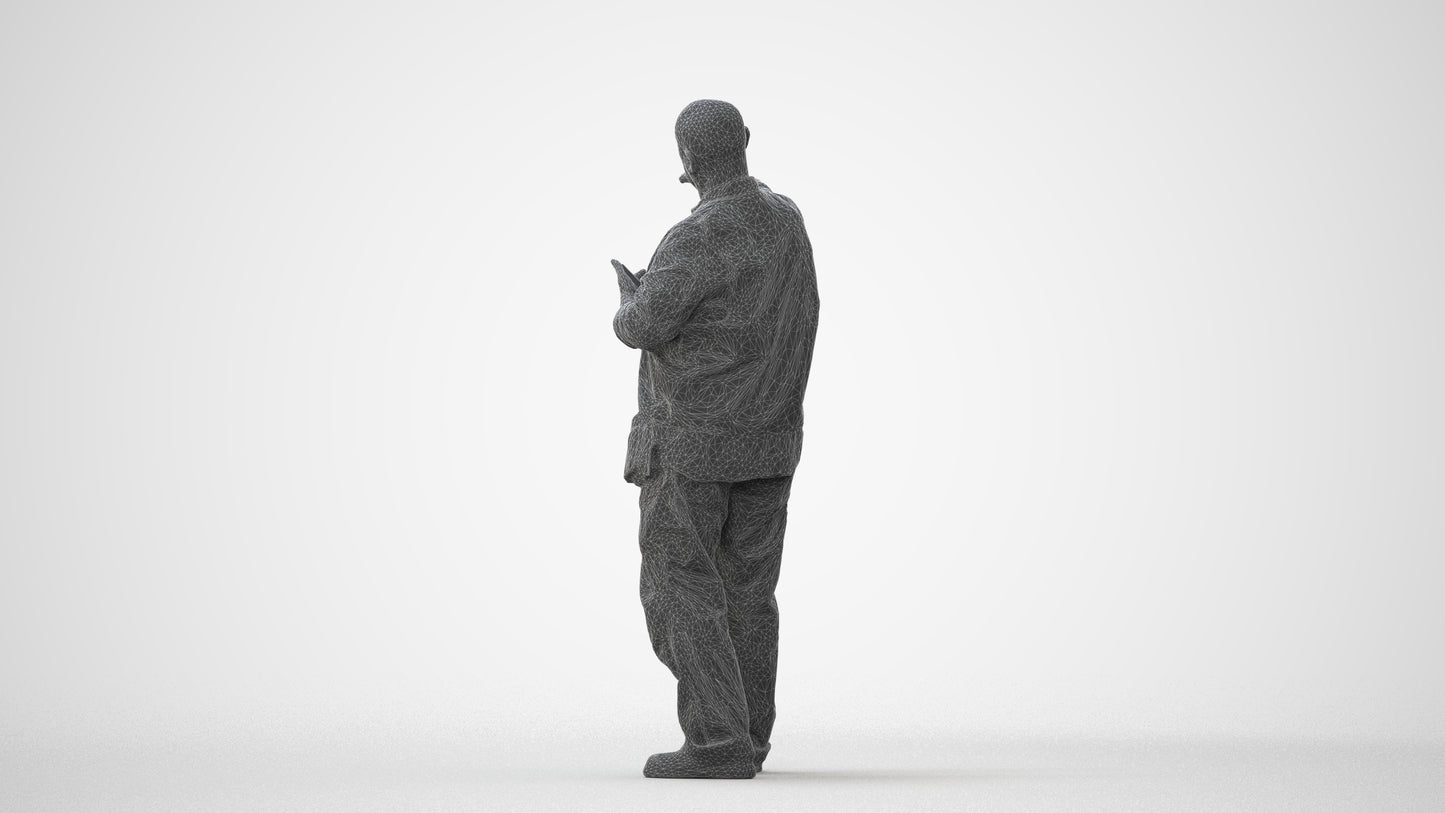 realistic 3D senior man standing, scanned archviz people for Blender and 3ds Max, square thumbnail