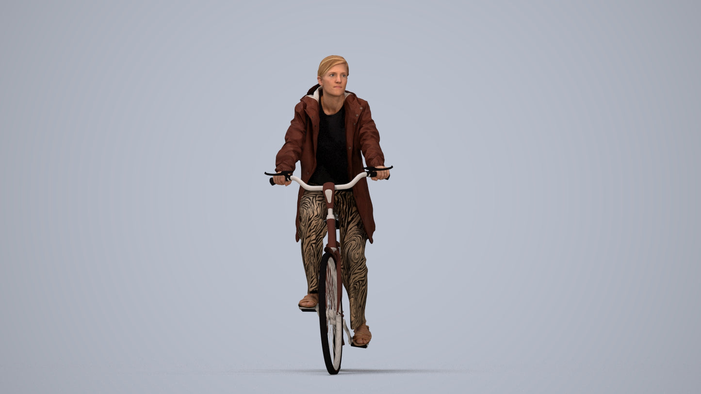 3D people model woman casual cycling, scanned human for 3ds Max rendering, top-down view render