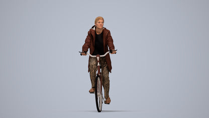 3D people model woman casual cycling, scanned human for 3ds Max rendering, top-down view render