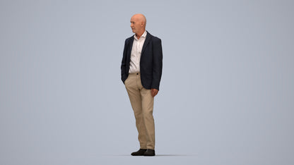 3D scanned senior man business, photorealistic archviz people for Enscape and SketchUp, top-down view render