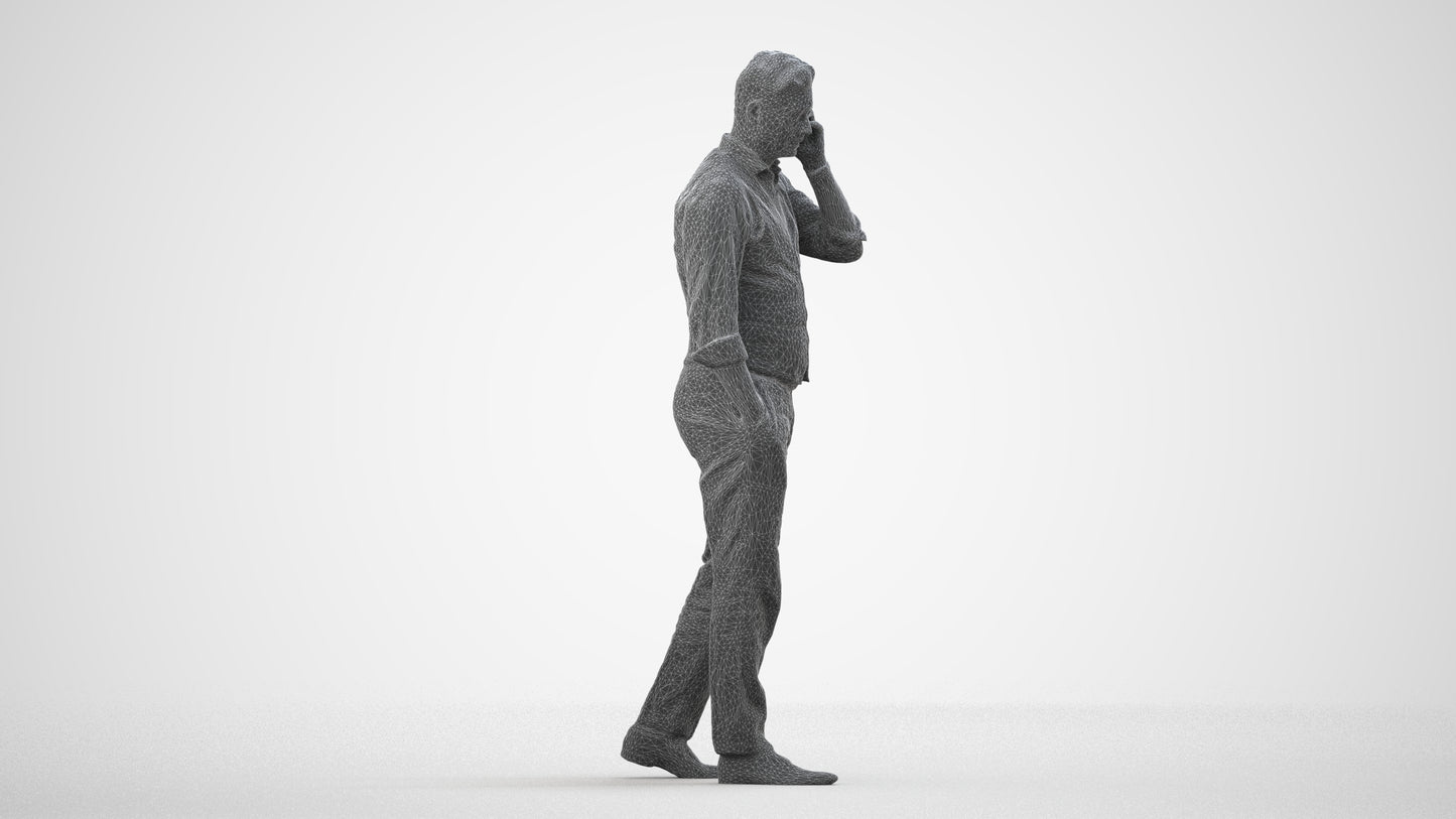 3D human model man business walking, photogrammetry scanned person for archviz, wireframe side view